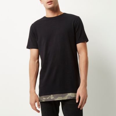 Black camouflage hem longline t-shirt
